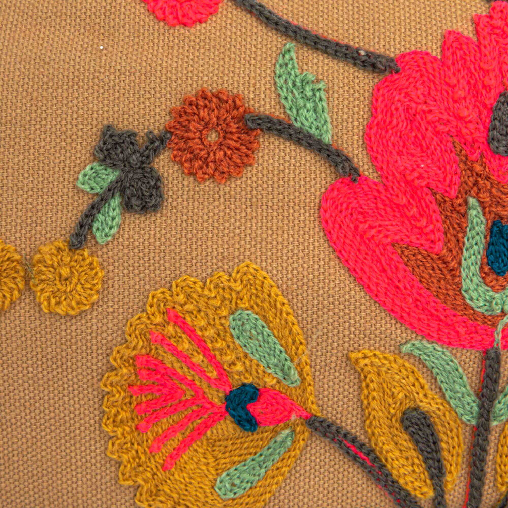 Hello Honey® 24" Pink & Brown Round Cotton Embroidered Sherpa Pet Bed